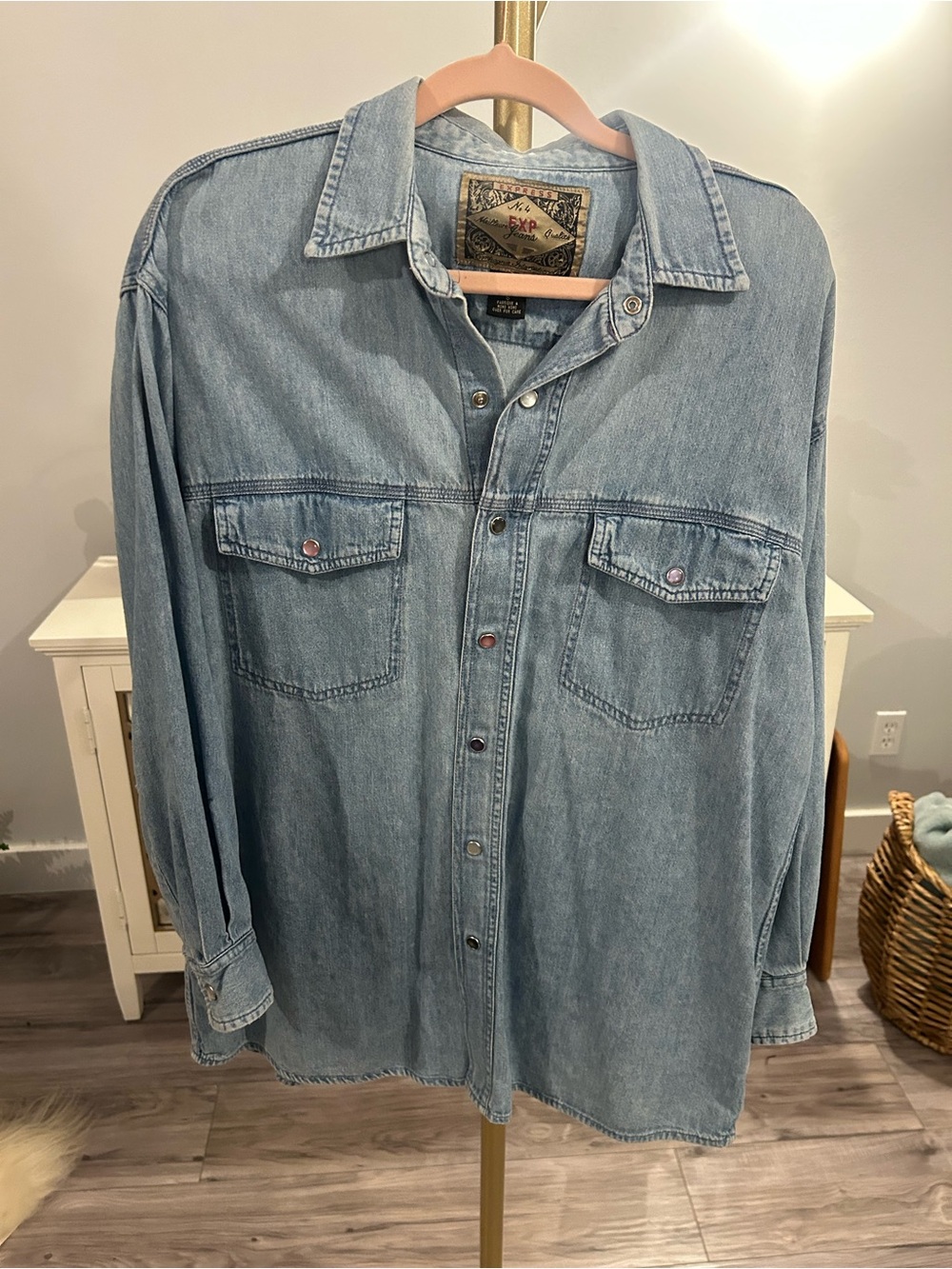 Express Light Blue Denim Button-Up Shirt